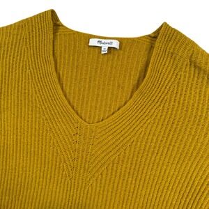 Madewell V-Neck Sweater Ribbed Knit Pullover Wool Blend Tunic Mustard Yellow XS